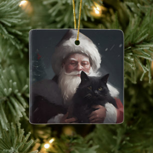Tuxedo Kat Met Sinterklaas Feestelijke Kerstmis Keramisch Ornament