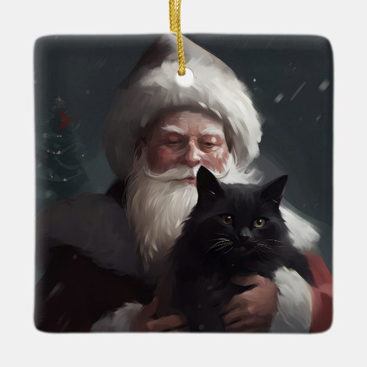 Tuxedo Kat Met Sinterklaas Feestelijke Kerstmis Keramisch Ornament (Voorkant)