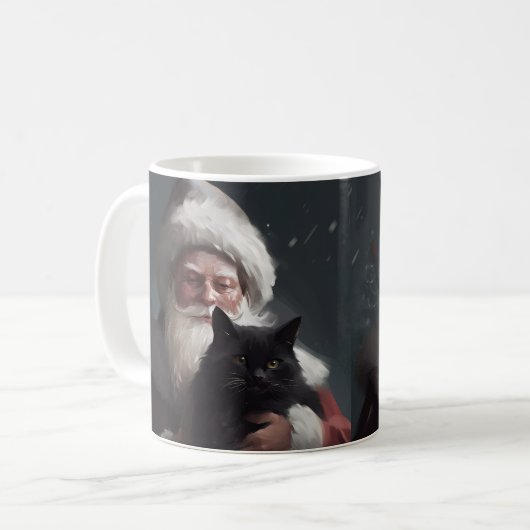 Tuxedo Kat Met Sinterklaas Feestelijke Kerstmis Koffiemok (Voorkant links)