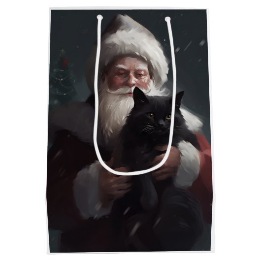 Tuxedo Kat Met Sinterklaas Feestelijke Kerstmis Medium Cadeauzakje (Achterkant)