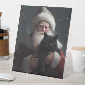 Tuxedo Kat Met Sinterklaas Feestelijke Kerstmis Reclamebord Met Voetstuk (Insitu)