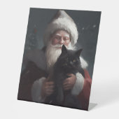 Tuxedo Kat Met Sinterklaas Feestelijke Kerstmis Reclamebord Met Voetstuk (Voorkant)