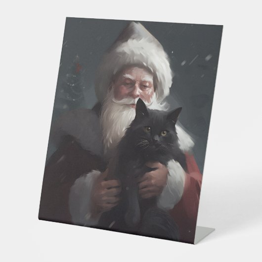 Tuxedo Kat Met Sinterklaas Feestelijke Kerstmis Reclamebord Met Voetstuk (Voorkant)