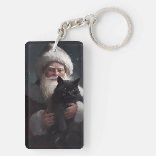 Tuxedo Kat Met Sinterklaas Feestelijke Kerstmis Sleutelhanger (achterkant)