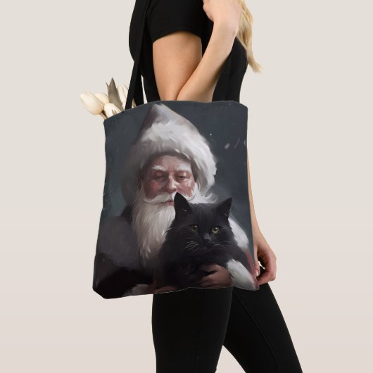 Tuxedo Kat Met Sinterklaas Feestelijke Kerstmis Tote Bag (Dichtbij)