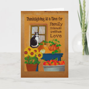 Tuxedo kat met Thanksgiving bounty Feestdagen Kaart