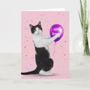 Tuxedo Kat met Verjaardagsballon Kaart