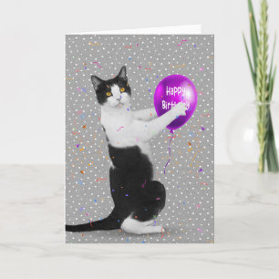 Tuxedo Kat met Verjaardagsballon Kaart