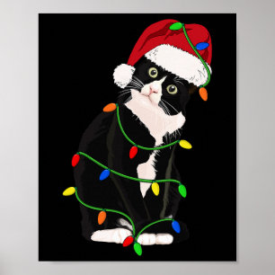 Tuxedo Kat Mijau Kerstman Tuxie Kerstboom Lichtjes Poster
