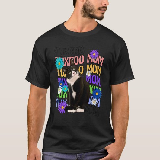 Tuxedo Kat Moeder Retro Groovy Kat T-shirt (Voorkant)
