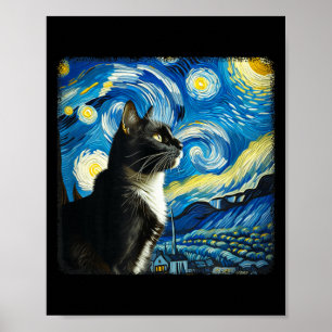 Tuxedo Kat Nachtelijke Hemel Kunst - Sterrenstijl  Poster