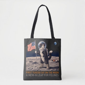 Tuxedo Kat op de Maan Astronaut Grappige Retro T-S Tote Bag