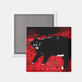 Tuxedo-Kat op rode tapmagneet Magneet (Voorkant / Achterkant)