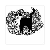 Tuxedo Kat Paarse Daisies Kunst Rubberstempel (Afrduk)