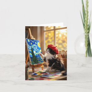 Tuxedo Kat Painting Sterrennacht Bedankkaart