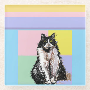 Tuxedo Kat Pastel Kleuren Roze Meisjes Naam Glazen Onderzetter