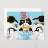 Tuxedo kat pinguins verjaardagstaart briefkaart (Voorkant / Achterkant)