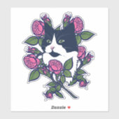 Tuxedo Kat Pioen Bloem Kunst Tuxie Katten Sticker (Vel)