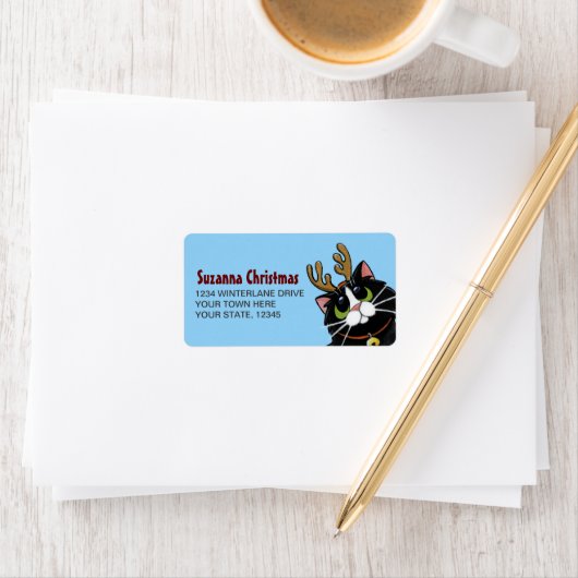 Tuxedo Kat Rendier Kerstmis Etiket (Insitu)