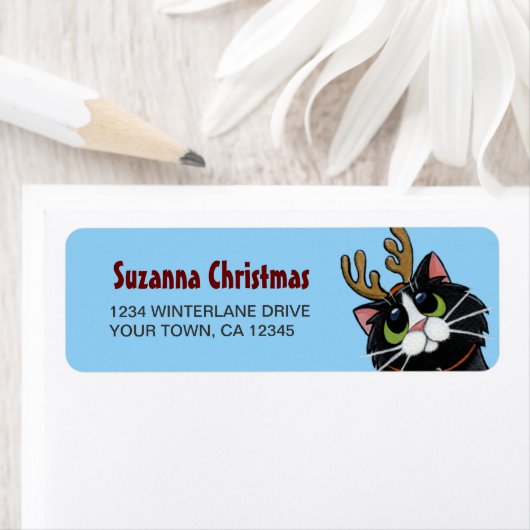 Tuxedo Kat Rendier Kerstmis retour adreslabel Etiket (Insitu)