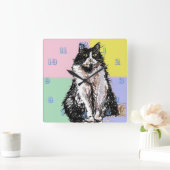 Tuxedo Kat Schattige Katten Kinder Meisjes Pastel  Vierkante Klok (Huis)