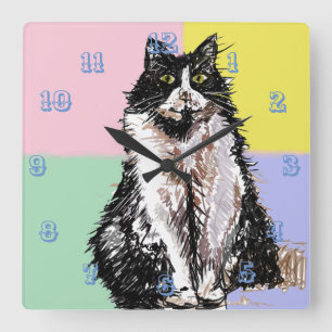 Tuxedo Kat Schattige Katten Kinder Meisjes Pastel Vierkante Klok