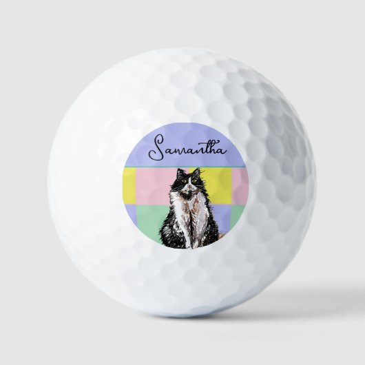 Tuxedo Kat Schattige Katten Zwart Wit Pastel Regen Golfballen (Voorkant)