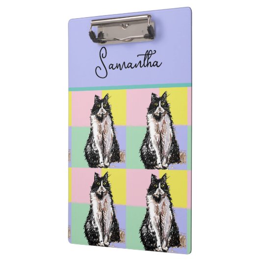 Tuxedo Kat Schattige Katten Zwart Wit Pastel Regen Klembord (Links)