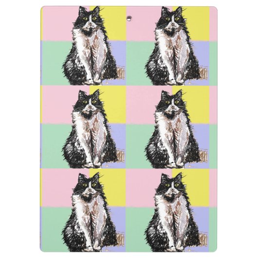 Tuxedo Kat Schattige Katten Zwart Wit Pastel Regen Klembord (Achterkant)