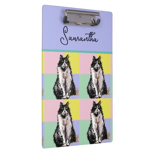 Tuxedo Kat Schattige Katten Zwart Wit Pastel Regen Klembord (Rechts)