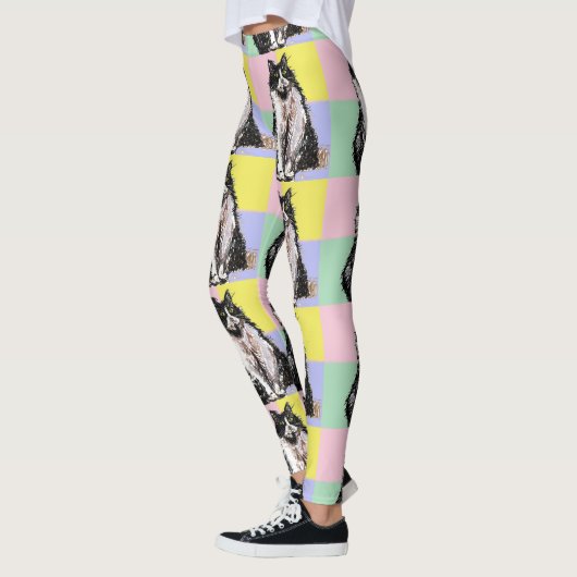 Tuxedo Kat Schattige Katten Zwart Wit Pastel Regen Leggings (Links)