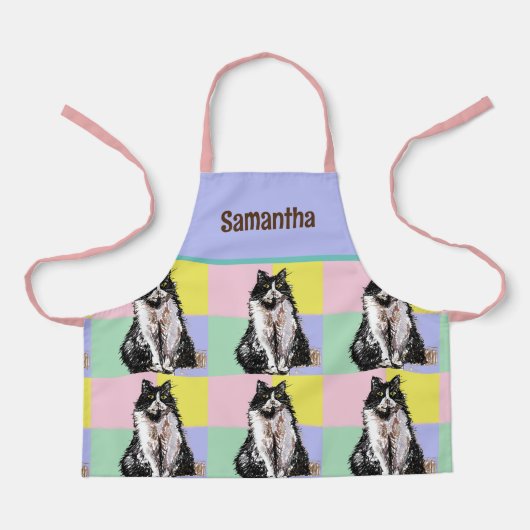 Tuxedo Kat Schattige Katten Zwart Wit Pastel Regen Schort (Voorkant)