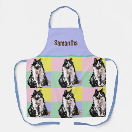 Tuxedo Kat Schattige Katten Zwart Wit Pastel Regen Schort (Voorkant)