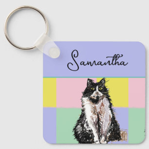 Tuxedo Kat Schattige Katten Zwart Wit Pastel Regen Sleutelhanger