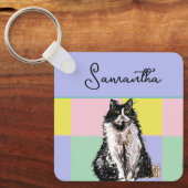 Tuxedo Kat Schattige Katten Zwart Wit Pastel Regen Sleutelhanger (Voorkant)