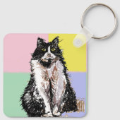 Tuxedo Kat Schattige Katten Zwart Wit Pastel Regen Sleutelhanger (Achterkant)