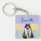 Tuxedo Kat Schattige Katten Zwart Wit Pastel Regen Sleutelhanger (voorkant)