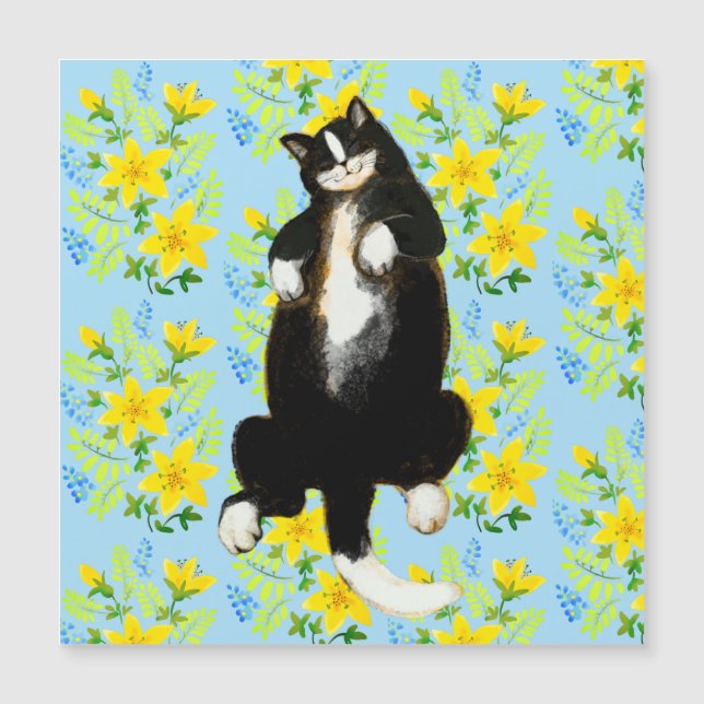 Tuxedo kat Slapen op bloembed (Voorkant)