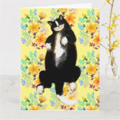 Tuxedo kat Slapen op bloembed Kaart (Gele Bloem)