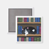 Tuxedo Kat Slapen op Boekenplank Kat Kunstmagneet Magneet (Voorkant / Achterkant)