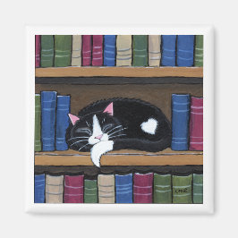 Tuxedo Kat Slapen op Boekenplank Kat Kunstmagneet Magneet