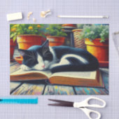 Tuxedo Kat Slapen op een Boek Tuin Decoupage Tissuepapier (Craft)
