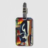 Tuxedo Kat Slapen op een Boek Tuin Schilderij Bagagelabel (Voorkant (verticaal))