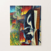 Tuxedo Kat Slapen op een Boek Tuin Schilderij Legpuzzel (Verticaal)