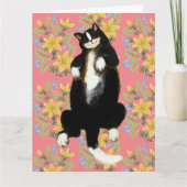 Tuxedo kat Slapend op bloemenbed Kaart (Voorkant)