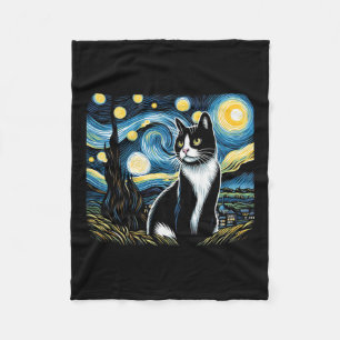 Tuxedo Kat Sterrennacht Schilderij Tuxedo Kat Eige Fleece Deken