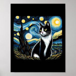 Tuxedo Kat Sterrennacht Schilderij Tuxedo Kat Eige Poster