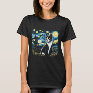 Tuxedo Kat Sterrennacht Schilderij Tuxedo Kat Eige T-shirt