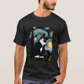 Tuxedo Kat Sterrennacht Van Gogh Kat Kunst Kat M T-shirt (Voorkant)