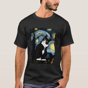 Tuxedo Kat Sterrennacht Van Gogh Kat Kunst Kat M T-shirt